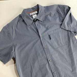 Columbia Button Down Men's Large Blue Check Short‎ Sleeve Cotton Sportswear